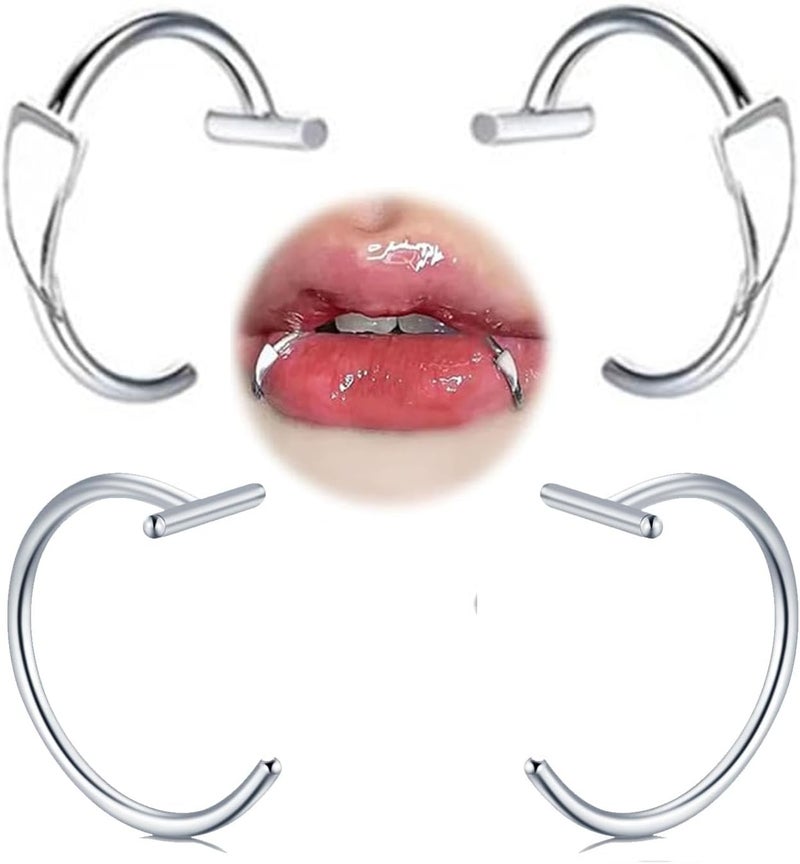 QWALIT Fake Lip Ring Cuffs Fake Nose Face Dermal Piercing Silver Clip on Vampire Teeth Fangs Faux Snake Bites Clip Nose Ring Hoops non Piercing Stick on Stud Jewelry for Halloween Jewelry Women Men - Image 1